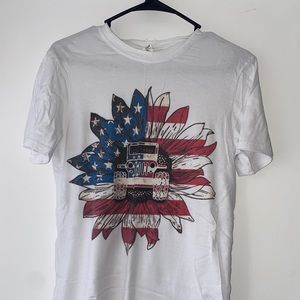 American Flag Sunflower with Jeep Tee